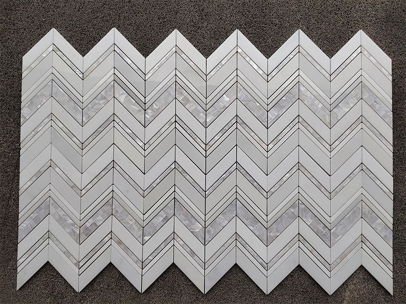 Mosaik chevron marmer Bianco Carrara