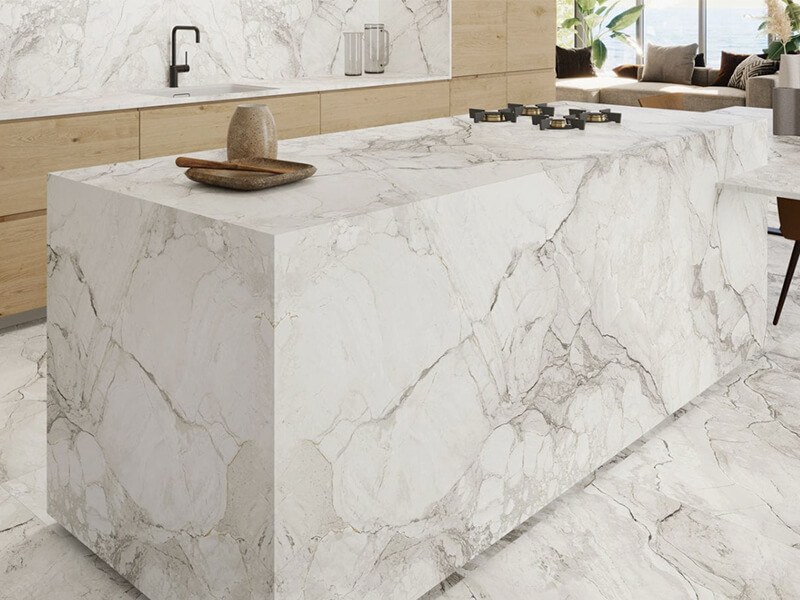 White Camouflage Marble Kitchen