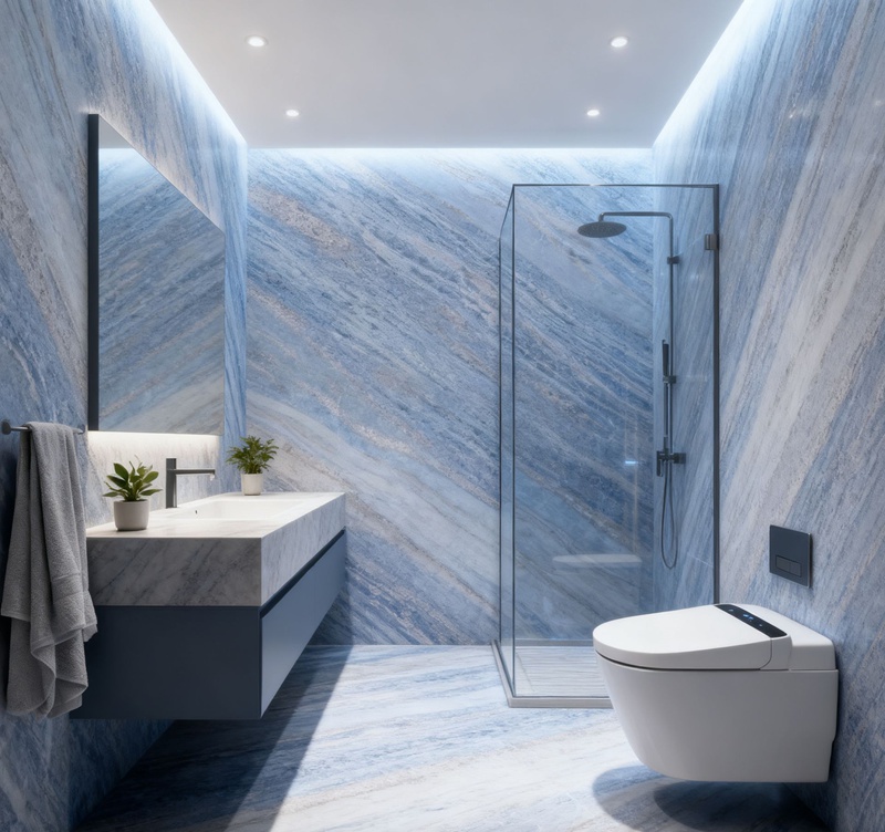 Blue Crystal Quartzite Bathroom Wall