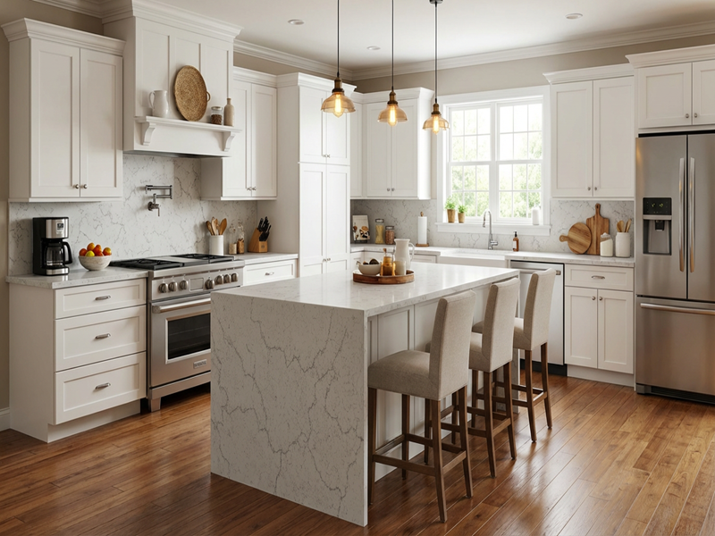 White Attica Quartz for Countertops