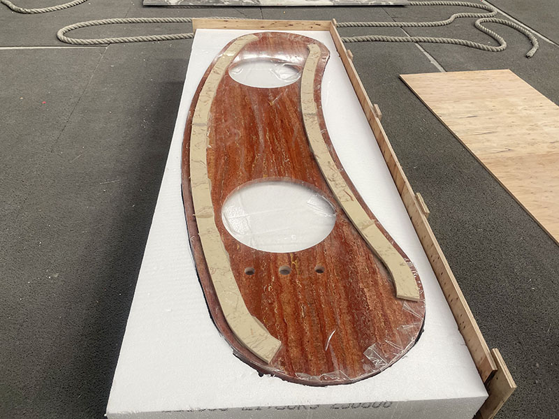 curved Azarshahr Red Travertine vanity sink