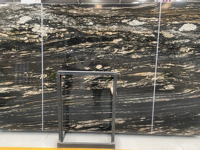Black and Gold Granite with Linear Veining