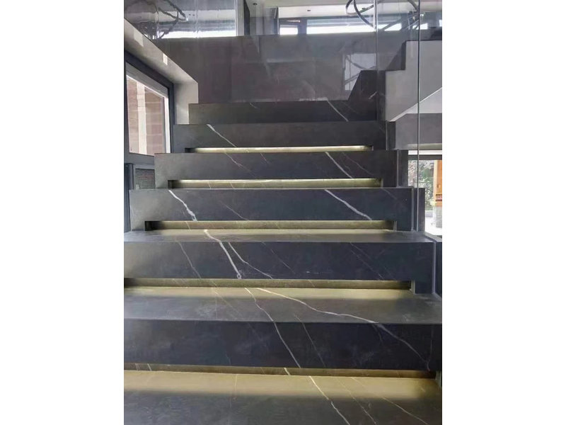 Pietra Grey Marble vein matched staircase