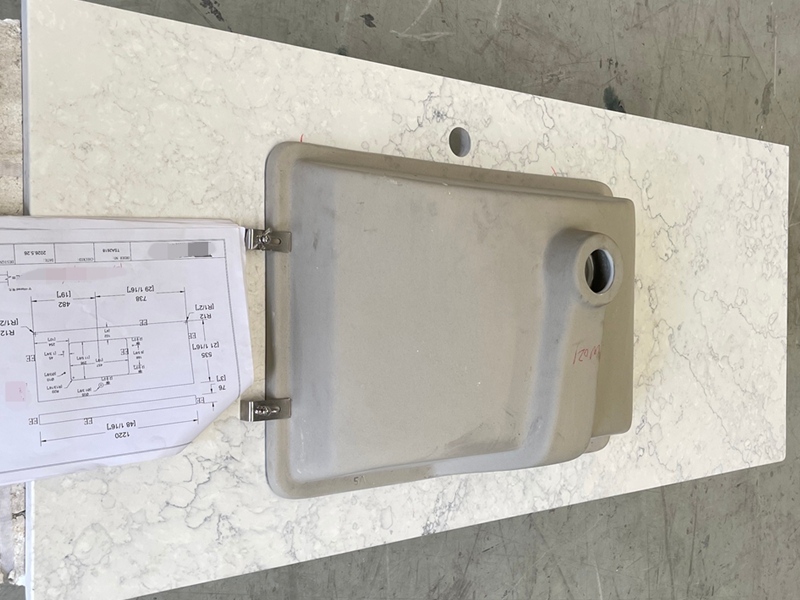 White Veined Quartz Vanity Top with Sink Cutout