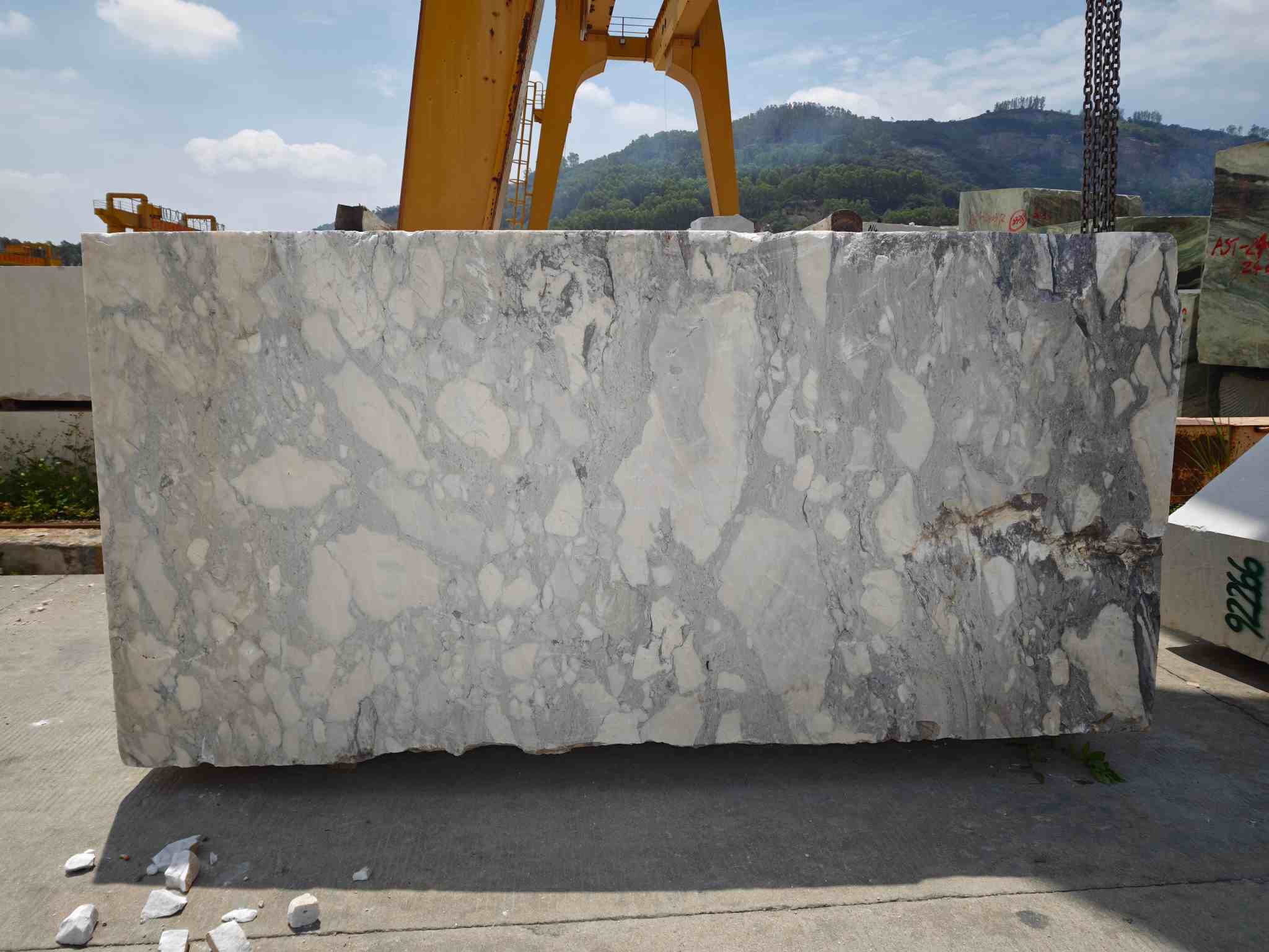 Calacatta Viola marble block prepared for inspection
