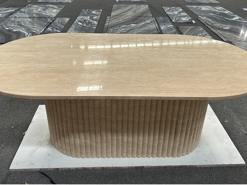 Fluted Travertine Pedestal Table