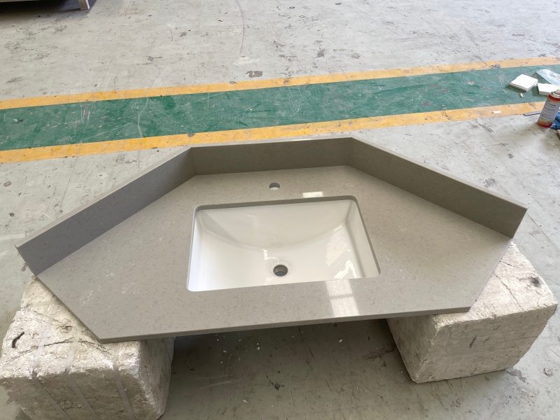 Custom Grey Quartz Angled Vanity Tops
