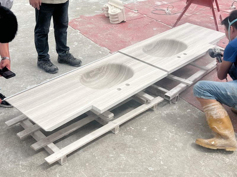 Wooden White Marble Integrated Vanity