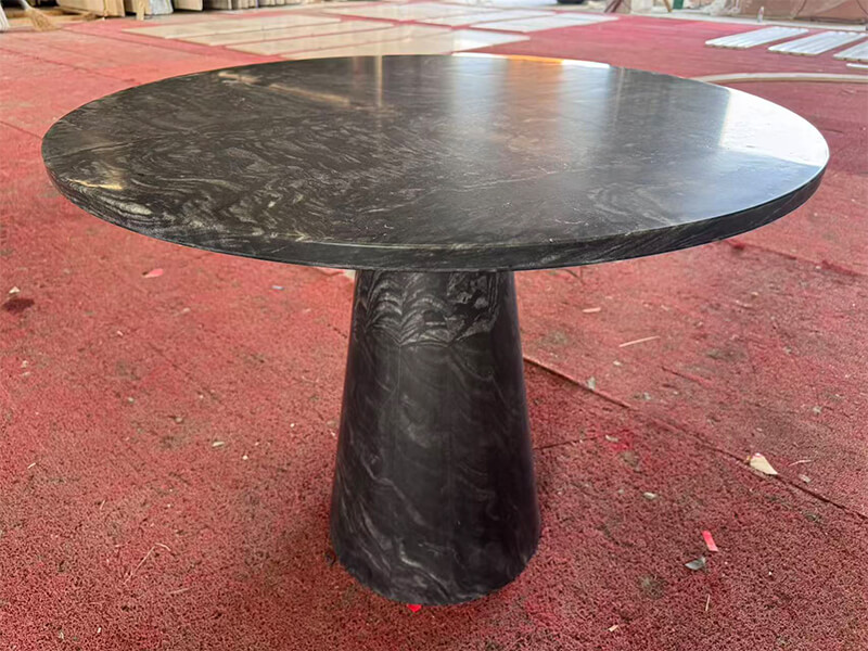 Briliant Black Marble Honed Round Dining Table
