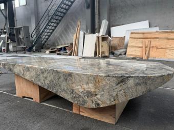 Cielo Quartzite Reception Countertop, Luxury Stone Office Furniture, Brazilian Blue Quartzite Desk