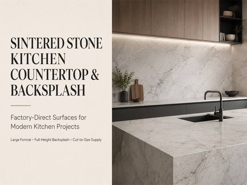 Meja dapur dan backsplash Sintered Stone: slab yang cocok, pemotongan, dan pasokan proyek